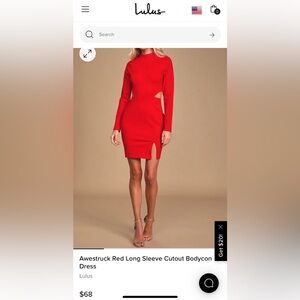 Lulus long sleeve mini bodycon cutout dress red S